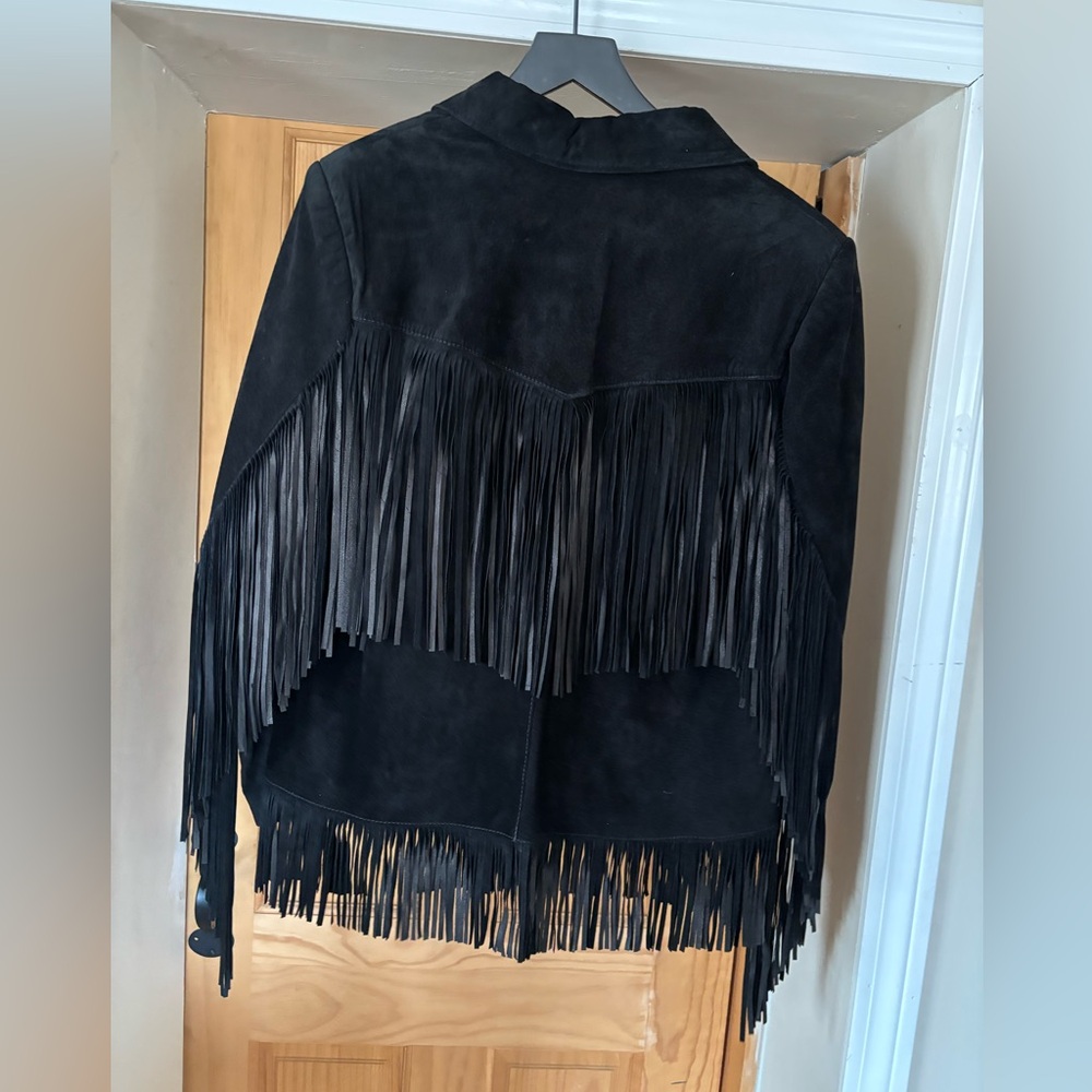 Black Suede Fringe Leather Jacket by - Picture 7 of 16